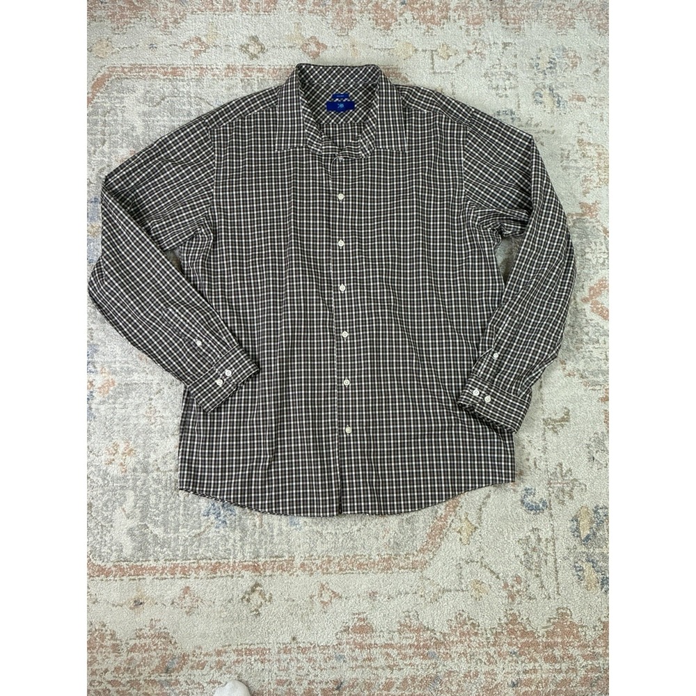 Egara Men Shirt 3XLT Big & Tall Long Sleeve Plaid Brown White Button Up Non Iron